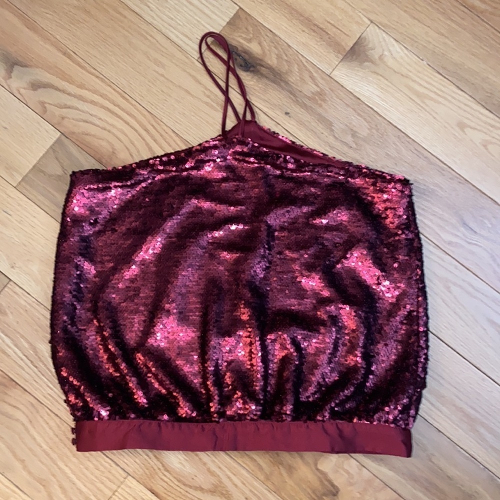 Anthropologie Sunday in Brooklyn Sequined Halter Top, size M, deep red, GUC - Picture 6 of 8